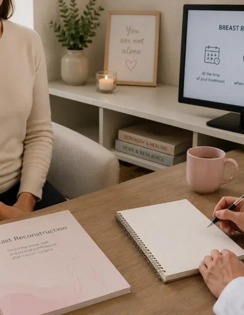 Patient in a breast reconstruction consultation with a specialist