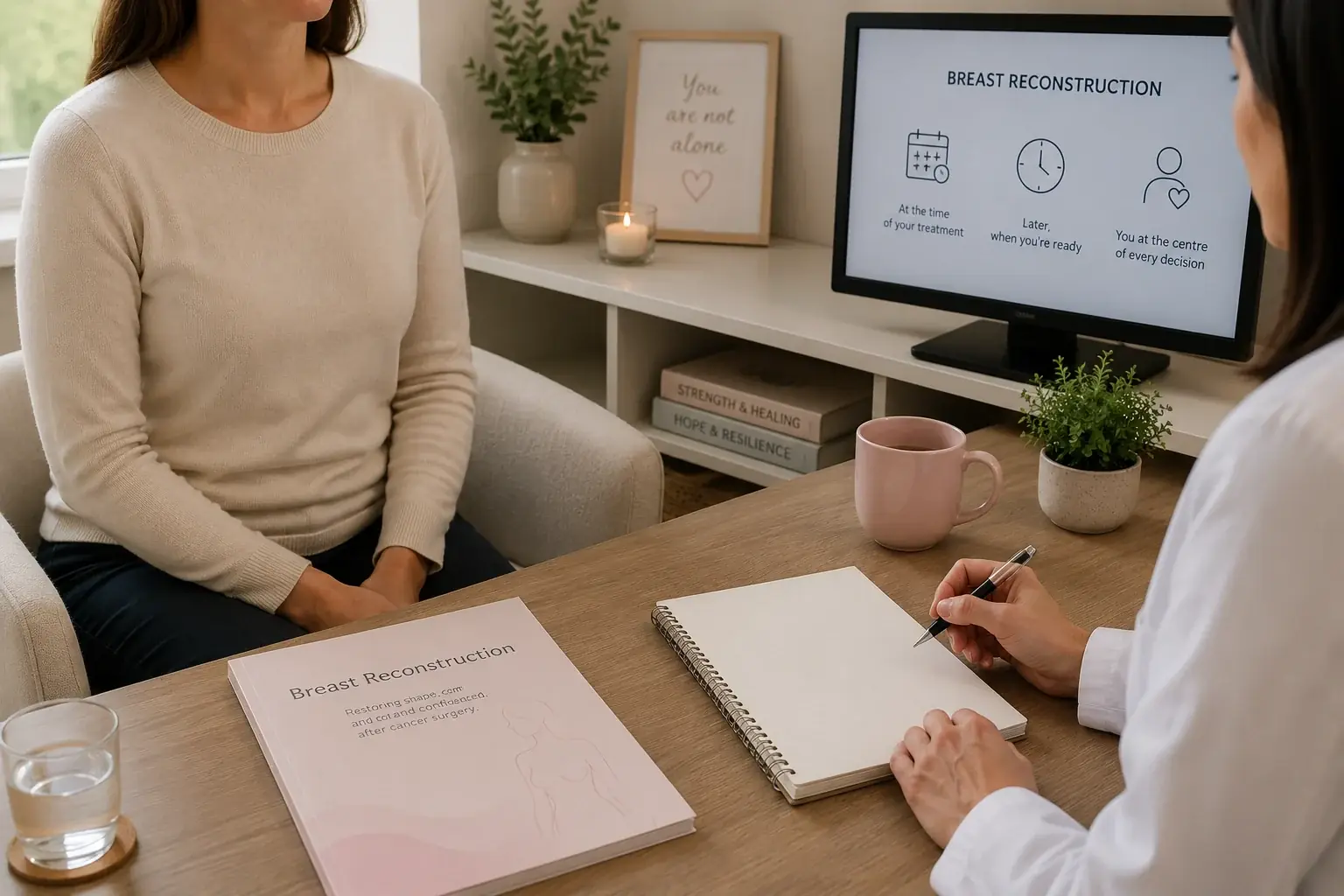 Patient in a breast reconstruction consultation with a specialist